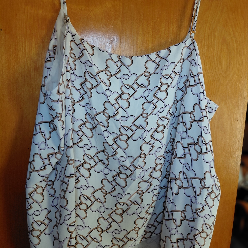 Ann Taylor White Camisole with Brown Chain-Link Print
